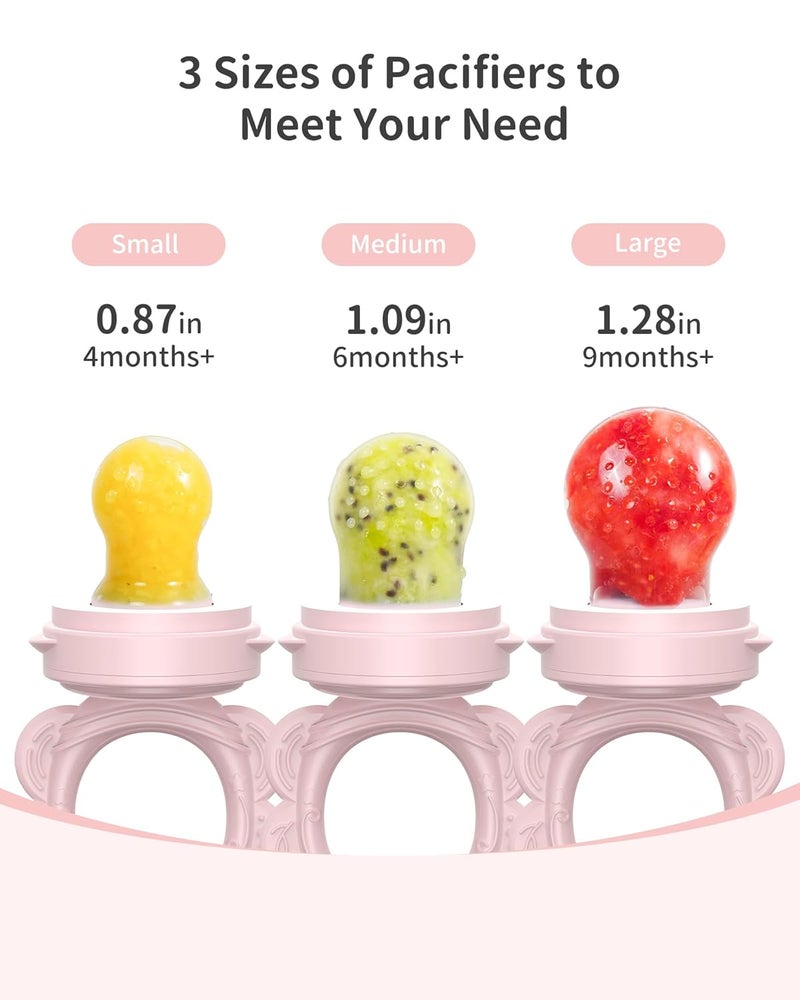 melican Silicone Baby Fruit Food Feeder (2 Pack) with Freezer Nibble Tray, Breastmilk Popsicle Molds for Baby Teething Relief, Feeder for Safe Infant Self Feeding, BPA Free, Dishwasher Safe, 3 Month+ Pink - Image 3
